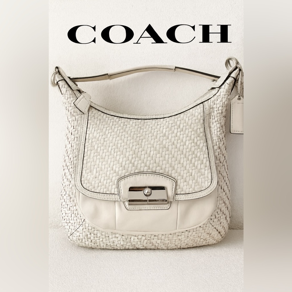 Coach Kristen Woven Leather Hobo Medium White Shoulder Bag 19314
